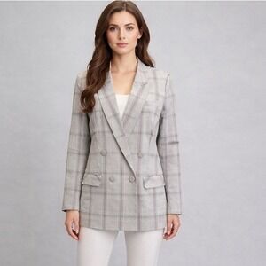 Cabi Sleuth‎ Double Breasted Houndstooth Plaid Boyfriend Blazer Size 8